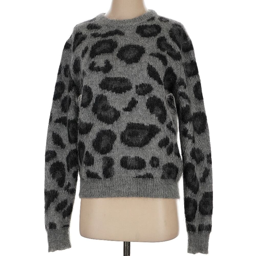 Laurence Bras Charcoal Gray Mohair Wool Leopard Intarsia Sweater 1 US 6 M